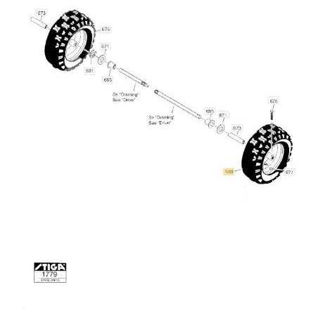 RIGHT WHEEL (1074 P) ORIGINAL STIGA - 1812-1951-01 | NewgardenParts.com