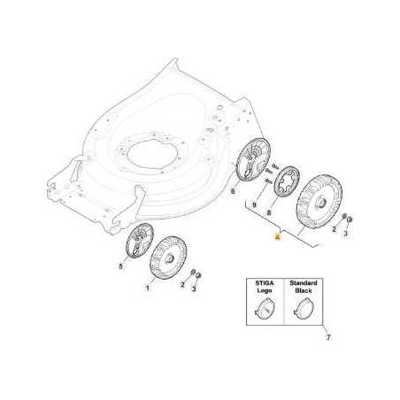 ROUE MP2 ALU+COURONNE D-240 ROULEMENTS ORIGINE STIGA - 381007800/0 | NewgardenParts.com