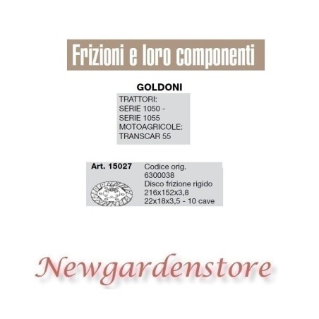 Disco frizione 15027 compatibile GOLDONI trattore 1050 1055 transcar 55 10 cave | NewgardenParts.com