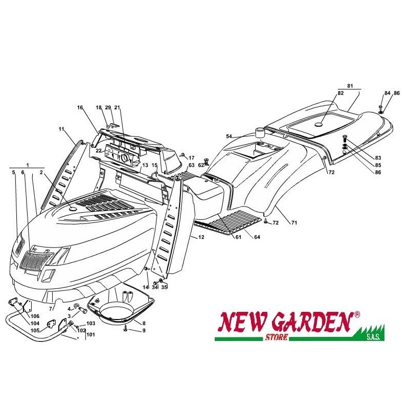 Esploso carrozzeria 102cm PTC220hd trattorino rasaerba CASTELGARDEN ricambi