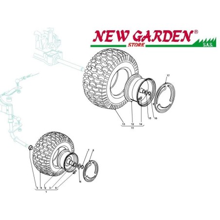 Esploso ruote 102cm XT150 trattorino rasaerba ricambi CASTELGARDEN stiga 2002-13 | NewgardenParts.com