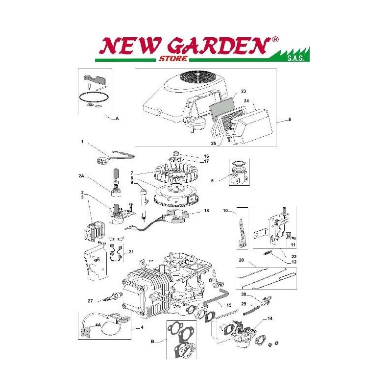 Exploded view engine cutaway series three lawn tractor Castelgarden TRE 702