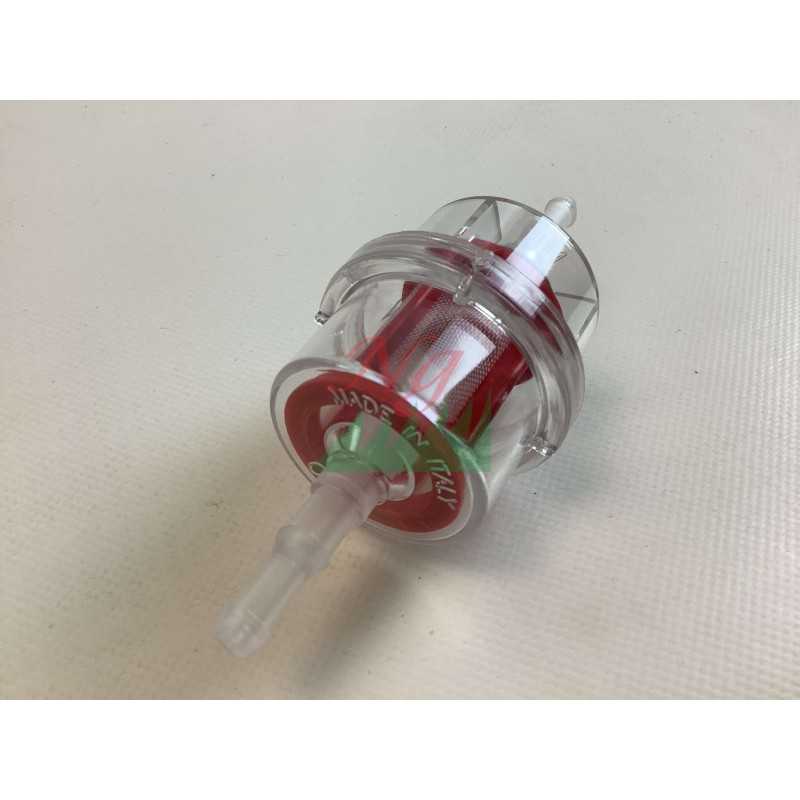 Transparent plastic petrol fuel filter red mesh cartridge