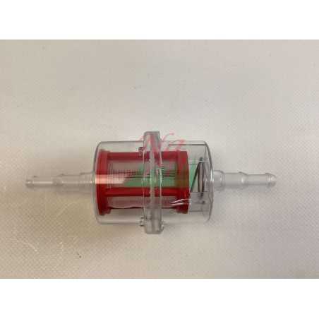 Transparenter Kunststoff-Kraftstofffilter mit rotem Siebeinsatz