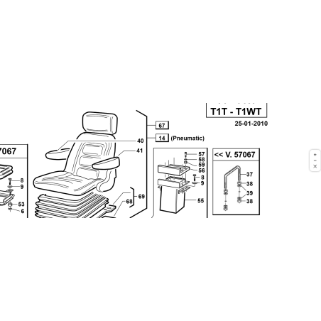 Reposabrazos DS del asiento original Kubota T4 GF 00.73.00.0033