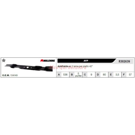 Lama AYP trattorino tagliaerba rasaerba tosaerba bilama piatto 42" R302639 | NewgardenParts.com