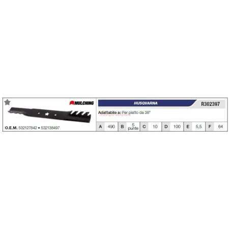 HUSQVARNA lawn tractor mower blade 38" flat mower R302397 | NewgardenParts.com