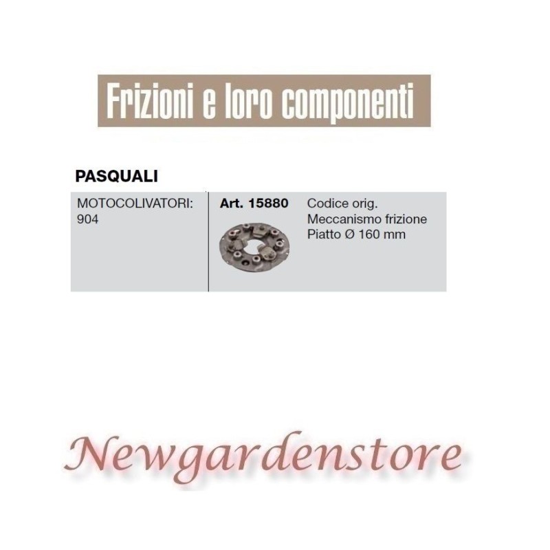 Mécanisme d'embrayage 15880 motoculteur compatible PASQUALI 904 flat 160mm