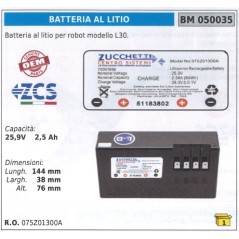 Batteria al litio per robot L30 ZUCCHETTI 25.2 V 2.5 Ah 050035 075Z01300A | NewgardenParts.com