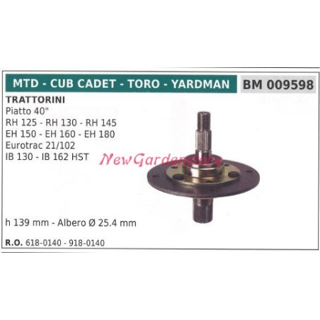 Mozzo portalama trattorino rasaerba tagliaerba piatto 40 pollici MTD 009598 | NewgardenParts.com