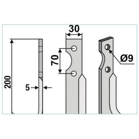 Cuchilla para motocultor 350-158 350-159 dx sx GUTBROD 200mm