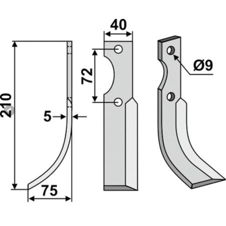 Rotary tiller hoe blade 350-162 350-163 dx sx HAKO 205mm