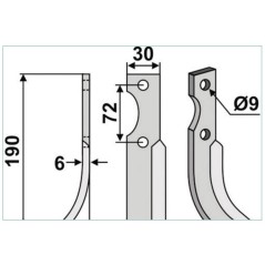 Motocultor hoja azada cultivador 350-164 350-165 dx sx HAKO 190mm