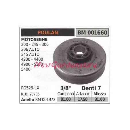 Pignone POULAN motore motosega 200 245 306 3/8' denti 7 001660 | NewgardenParts.com