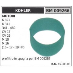 Prefiltro aria in spugna KOHLER trattorino rasaerba K 321 341 CV 17 25 009266 | NewgardenParts.com