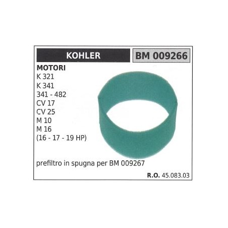 Prefiltro aria in spugna KOHLER trattorino rasaerba K 321 341 CV 17 25 009266 | NewgardenParts.com