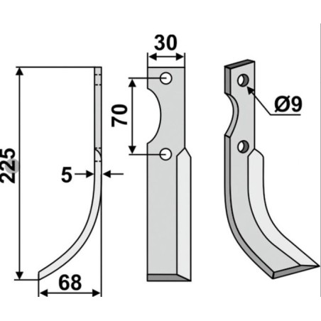 Cuchilla motoazada cultivador 350-187 350-186 dx sx HONDA 225mm