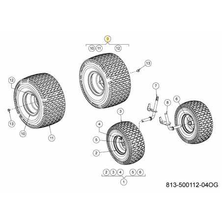 WHEEL CPL. 18X9.5-8 SQ SH 634-04641-OG ORIGINAL MTD | NewgardenParts.com