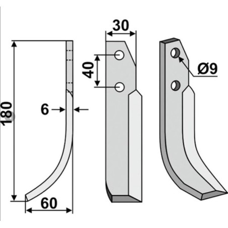 Motor cultivator hoe blade 350-202 350-201 left NIBBI BRUNO