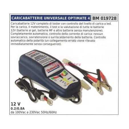 Chargeur universel optimate 4 12V complet avec testeur 0.2/0.8A 019728 | NewgardenParts.com