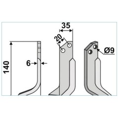 Rotary tiller hoe blade 350-220 350-219 GRILLO dx sx 140mm