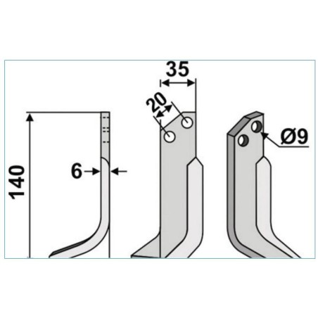 Hoja de azada 350-220 350-219 GRILLO dx sx 140mm