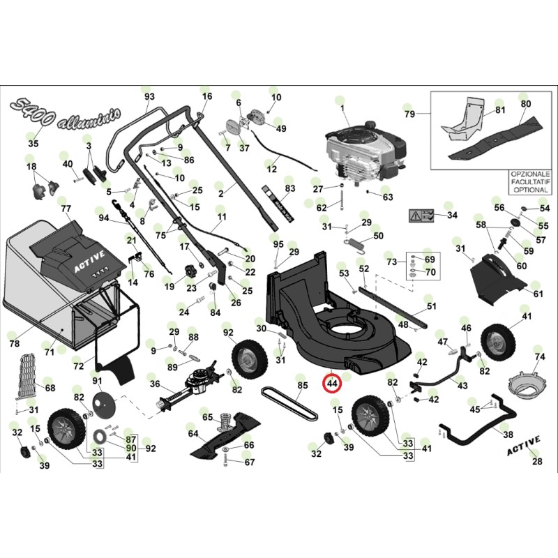 Carter scocca grigio scuro ORIGINALE ACTIVE rasaerba tagliaerba 5400 sb 051314