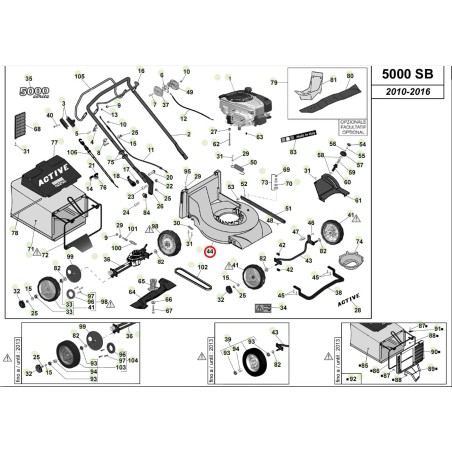 Carter scocca rosso ORIGINALE ACTIVE rasaerba tagliaerba modelli 5000 sb 050589 | NewgardenParts.com