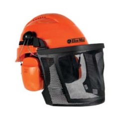 Protective helmet with wire mesh visor and adjustable OLEOMAC ear muffs | NewgardenParts.com