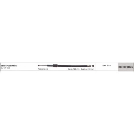 Câble accélérateur GREEN LINE débroussailleuse GL430 ECO câble 420 mm gaine 260 mm | NewgardenParts.com