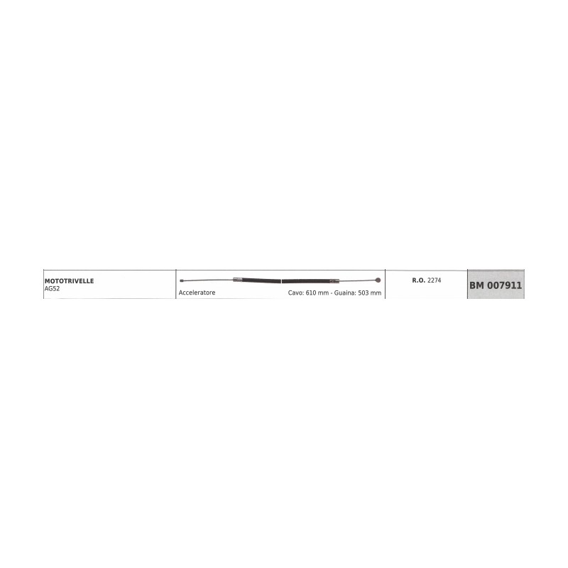 Cavo acceleratore GREEN LINE mototrivella AG52 cavo 610 mm guaina 503 mm