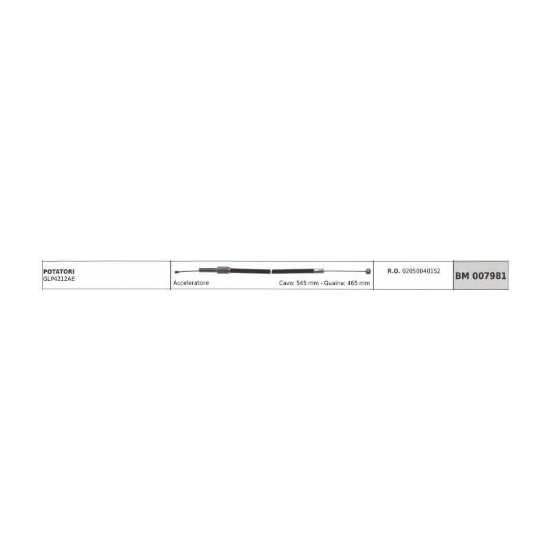 Cavo acceleratore GREEN LINE potatore GLP4212AE cavo 545 mm guaina 465 mm