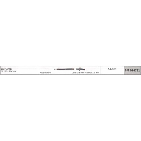 Câble d'accélération GREEN LINE souffleur GB260 - GBV260 câble 275 mm gaine 175 mm | NewgardenParts.com