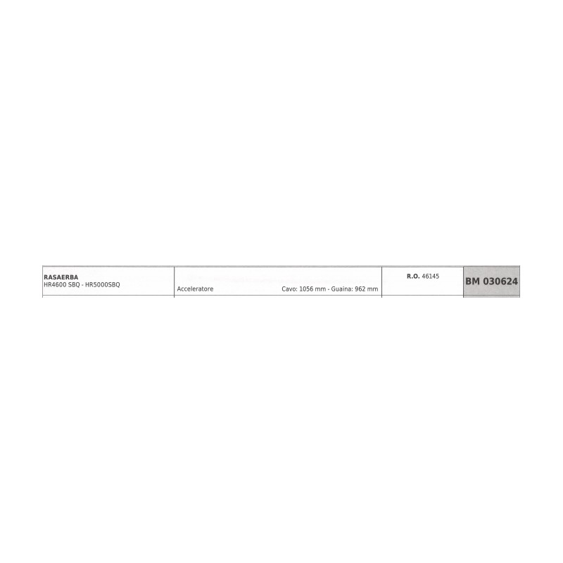 HARRY Gaszug für Rasenmäher HR4600SBQ Kabel 1056 mm Ummantelung 962 mm