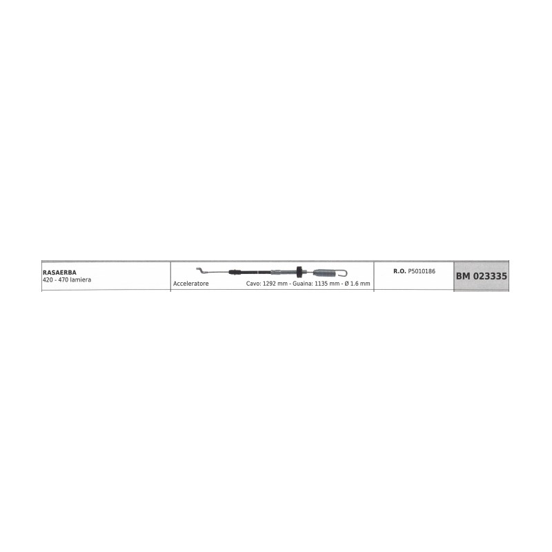 Cavo acceleratore IBEA rasaerba 420 470 cavo 1292mm guaina 1135mm Ø 1,6mm P5010186