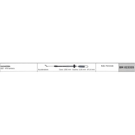 Cavo acceleratore IBEA rasaerba 420 470 cavo 1292mm guaina 1135mm Ø 1,6mm P5010186 | NewgardenParts.com