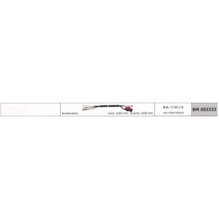 KAAZ débroussailleuse câble d'accélérateur 1193 mm gaine de câble 1020 mm | NewgardenParts.com