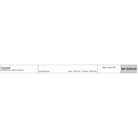 KAAZ tondeuse à gazon LM5361SXA câble d'accélérateur - Subaru câble 1335 mm gaine 1240 mm | NewgardenParts.com