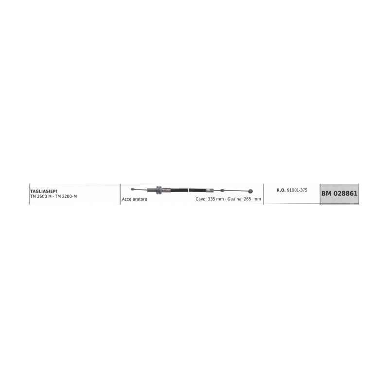 Cavo acceleratore KAAZ tagliasiepe TM2600M TM3200M cavo 335 mm guaina 265 mm