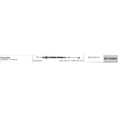 Cavo acceleratore KAAZ tagliasiepe TM2600M TM3200M cavo 335 mm guaina 265 mm | NewgardenParts.com