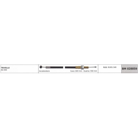 KAAZ AG500 drill accelerator cable 603 mm cable sheath 550 mm | NewgardenParts.com
