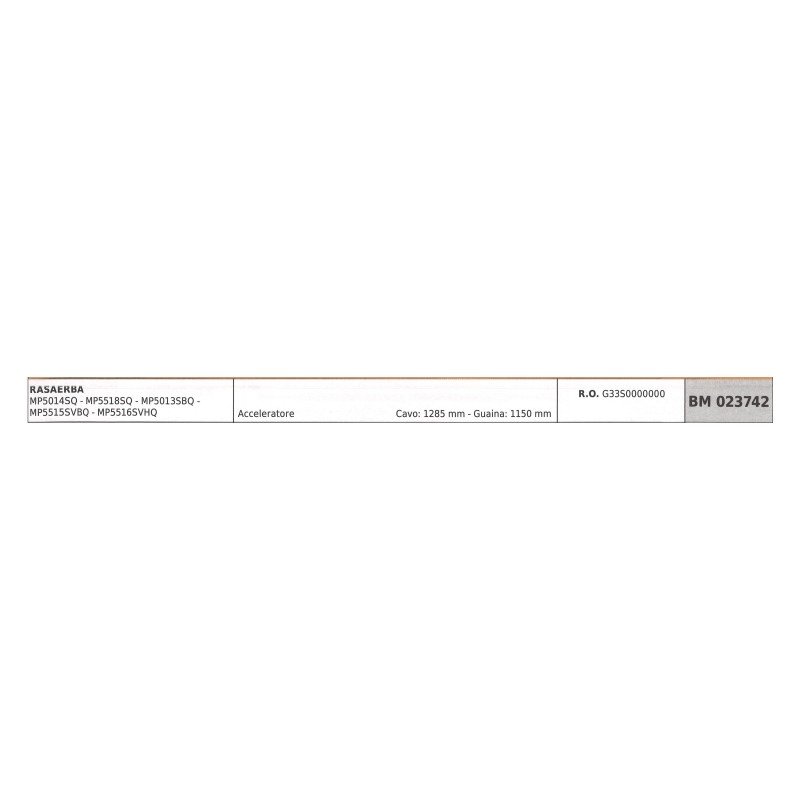 MAORI tondeuse à gazon MP5014SQ MP5518SQ câble d'accélérateur 1285mm gaine 1150mm