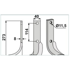 Hoja de azada 350-240 350-239 dx sx HOWARD 273mm