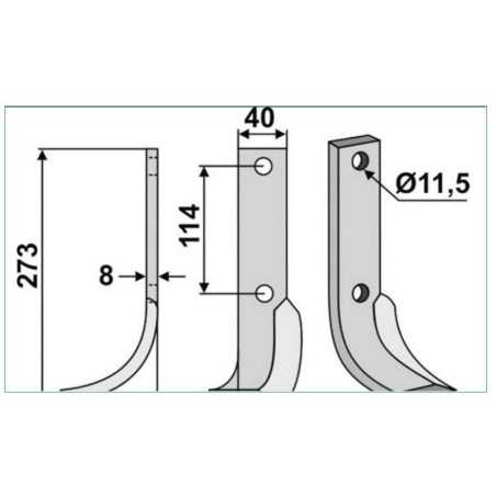Lame de motoculteur 350-240 350-239 dx sx HOWARD 273mm