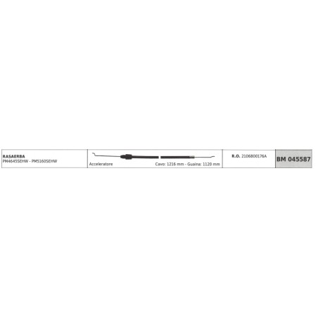 MOWOX lawn mower accelerator cable PM4645SEHW PM5160SEHW cable 1216mm sheath 1120mm | NewgardenParts.com