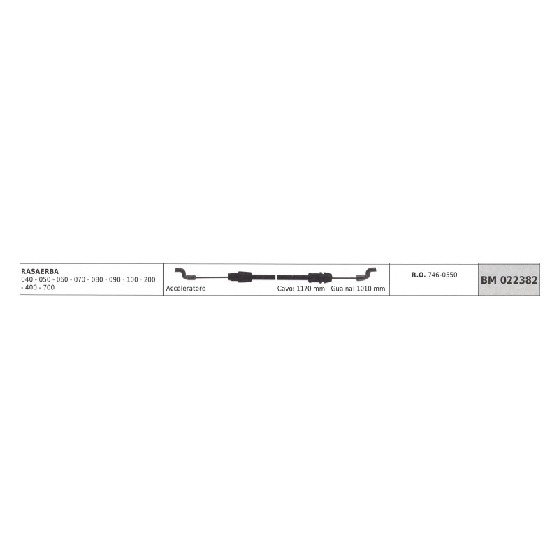 Cavo acceleratore MTD rasaerba 040 050 060 070 080 cavo 1170 mm guaina 1010 mm