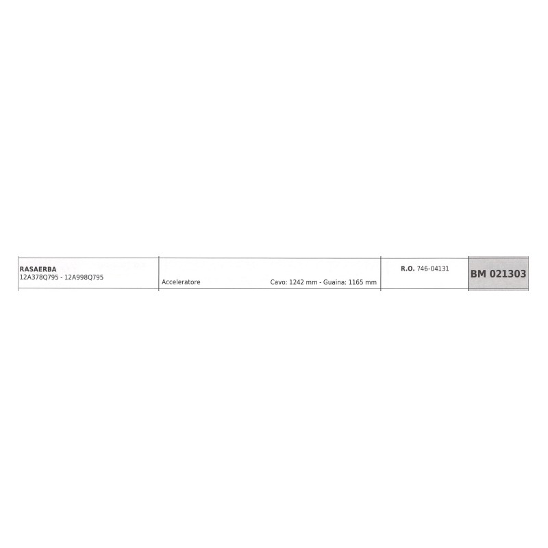 MTD câble d'accélérateur de tondeuse 12A378Q795 - 12A998Q795 câble 1242mm gaine 1165mm