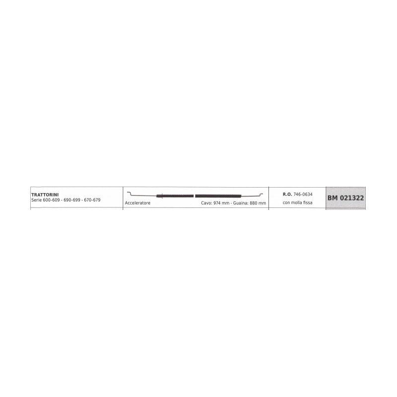 Cavo acceleratore MTD trattorino serie 600-609 690-699 cavo 974 mm guaina 880 mm