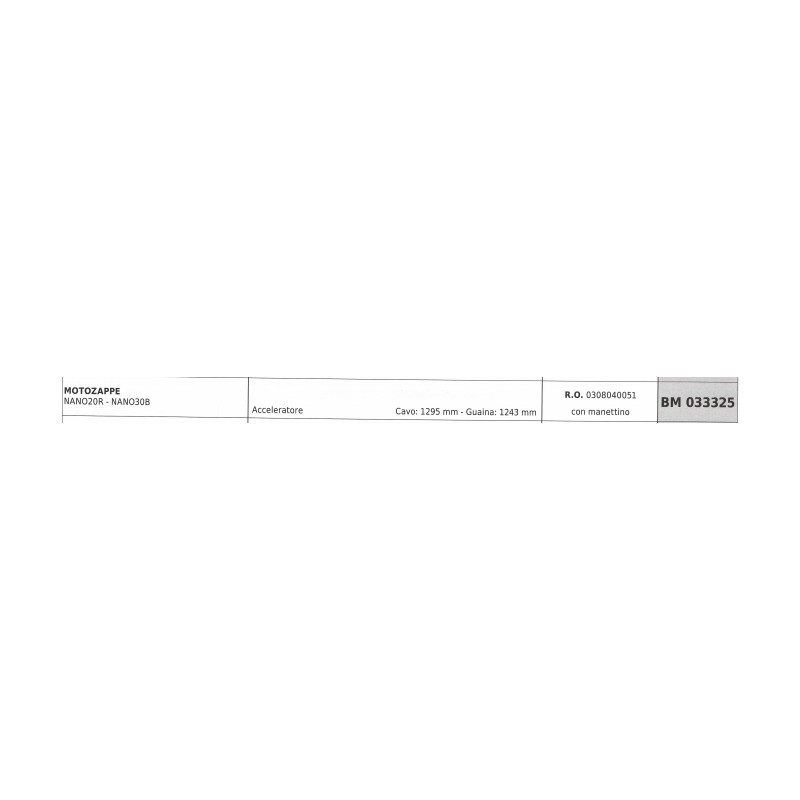 Cavo acceleratore PUBERT motozappa NANO20R NANO30B cavo 1295 mm guaina 1243 mm