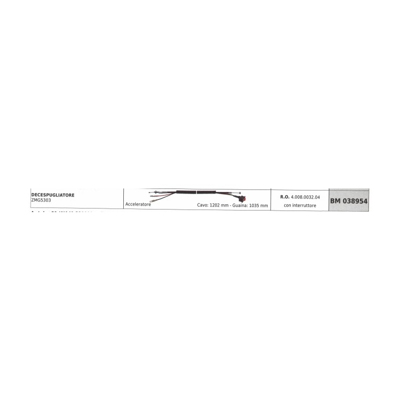 Cavo acceleratore ZOMAX decespugliatore ZMG5303 cavo 1202 mm guaina 1035 mm